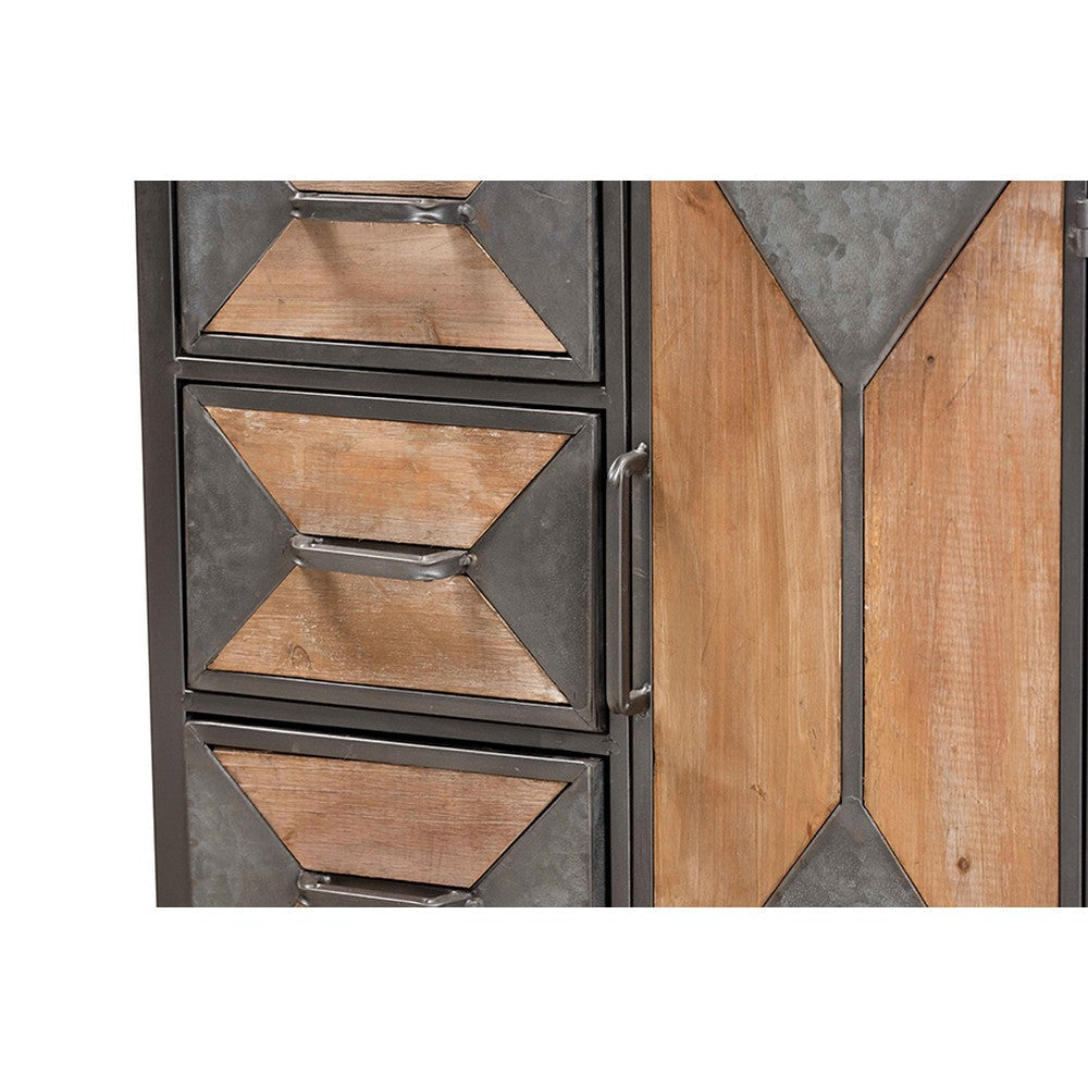 Baxton Studio Laurel Rustic Industrial Antique Grey Finished Metal and Whitewashed Oak Brown Finished Wood 3-Drawer Accent Storage Cabinet