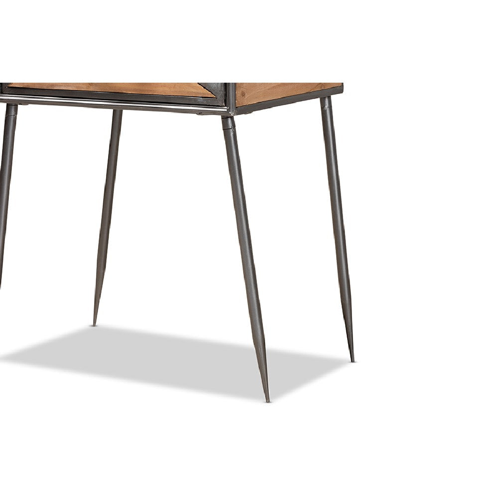Baxton Studio Laurel Rustic Industrial Antique Grey Finished Metal and Whitewashed Oak Brown Finished Wood 1-Drawer End Table