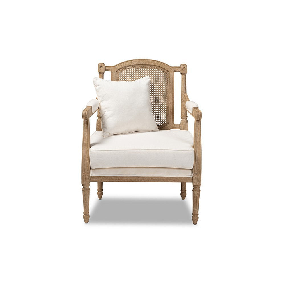 Baxton Studio Clemence French Provincial Ivory Fabric Upholstered Whitewashed Wood Armchair WHI-ASS1037-CC