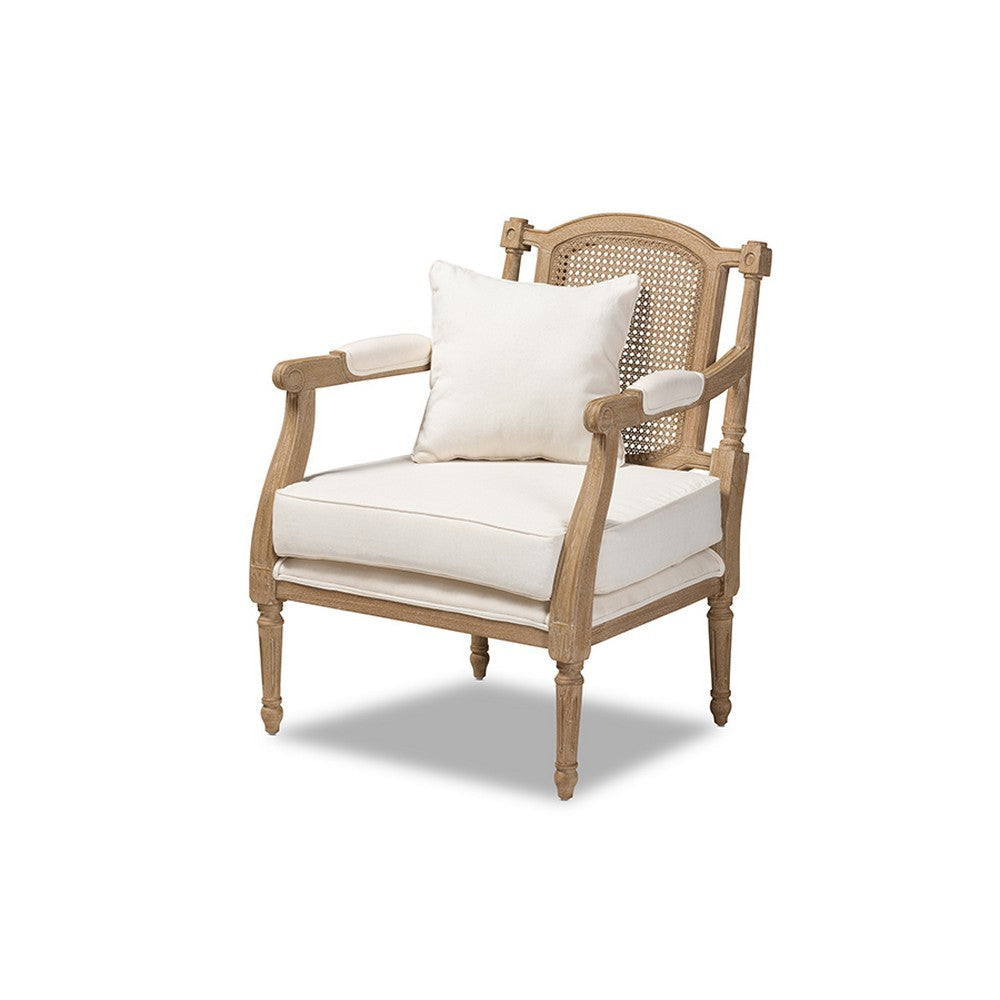 Baxton Studio Clemence French Provincial Ivory Fabric Upholstered Whitewashed Wood Armchair WHI-ASS1037-CC