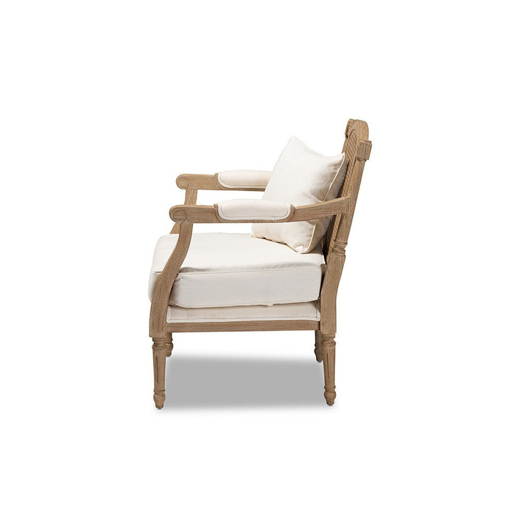 Baxton Studio Clemence French Provincial Ivory Fabric Upholstered Whitewashed Wood Armchair WHI-ASS1037-CC