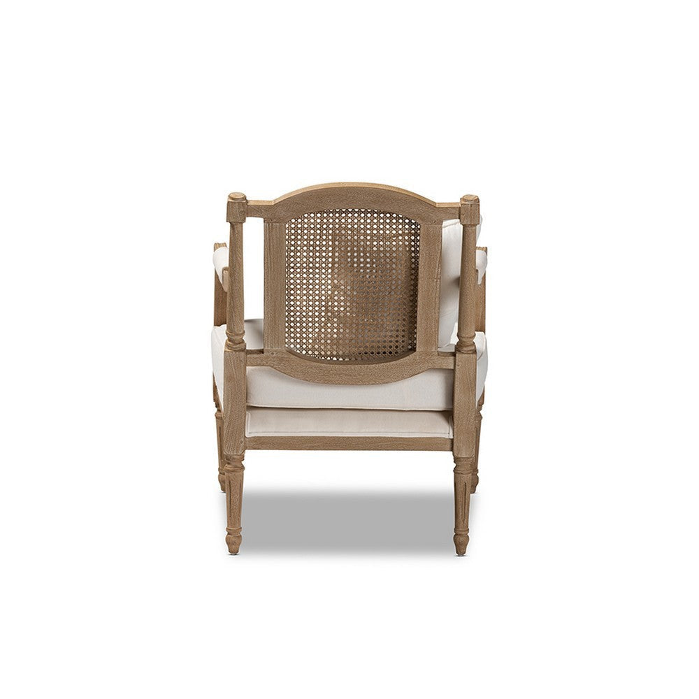 Baxton Studio Clemence French Provincial Ivory Fabric Upholstered Whitewashed Wood Armchair WHI-ASS1037-CC
