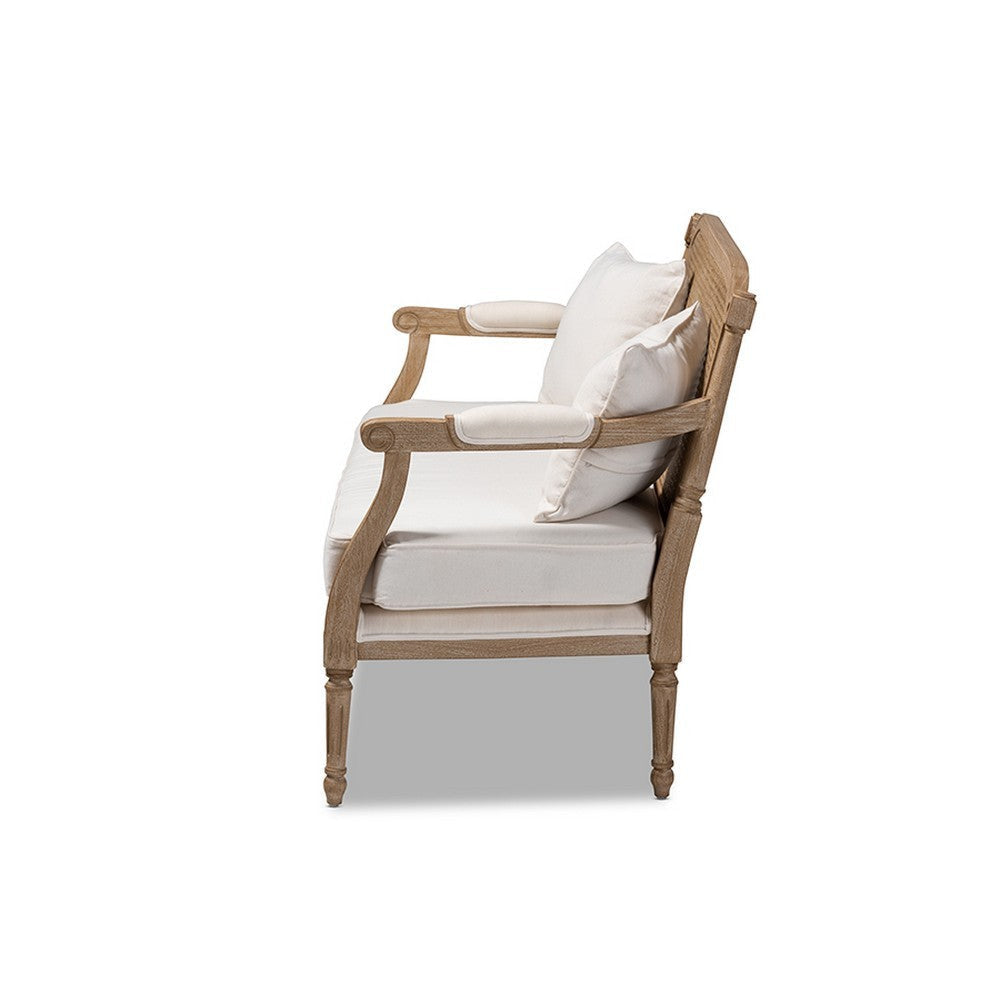 Baxton Studio Clemence French Provincial Ivory Fabric Upholstered Whitewashed Wood Loveseat WHI-ASS1038-LS