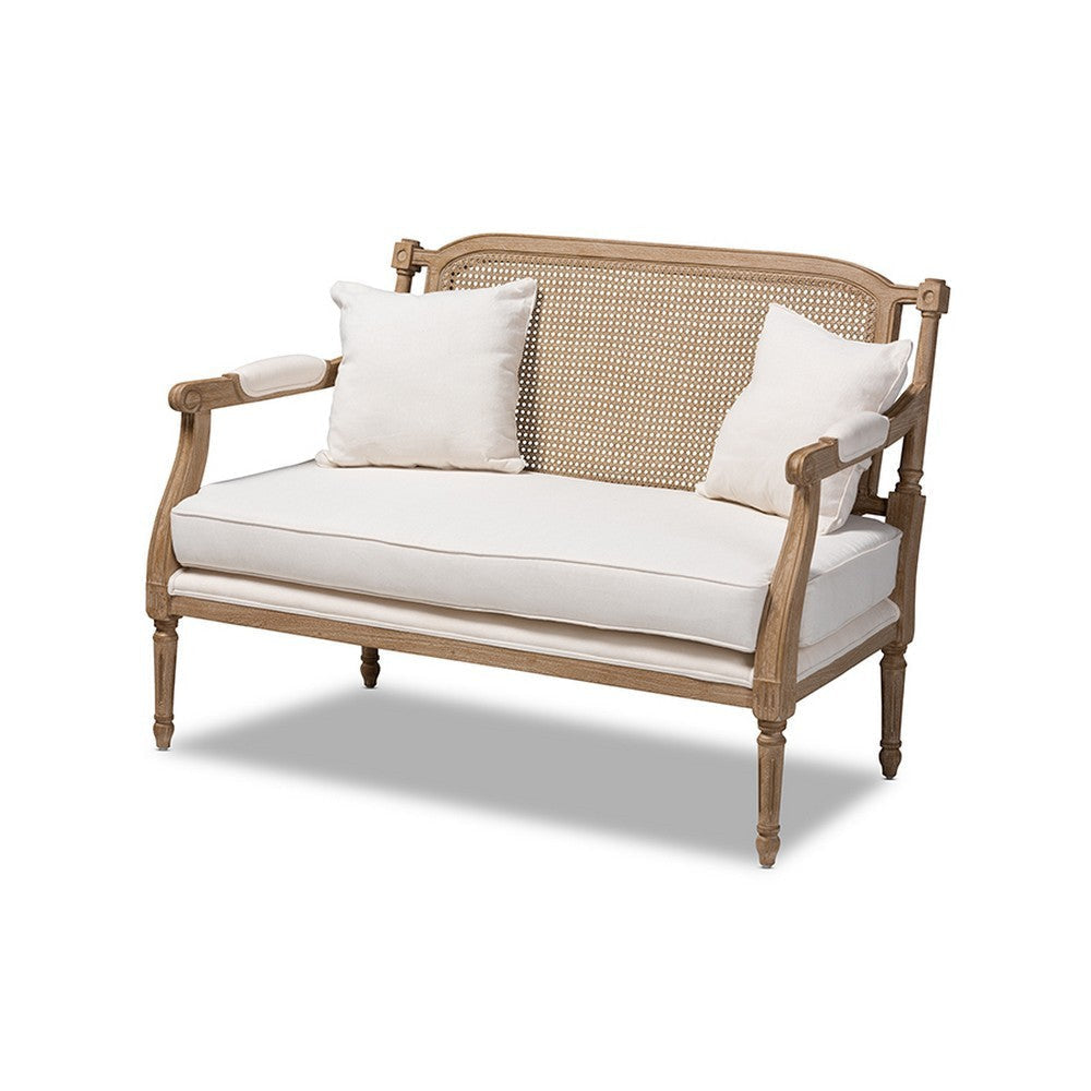 Baxton Studio Clemence French Provincial Ivory Fabric Upholstered Whitewashed Wood Loveseat WHI-ASS1038-LS
