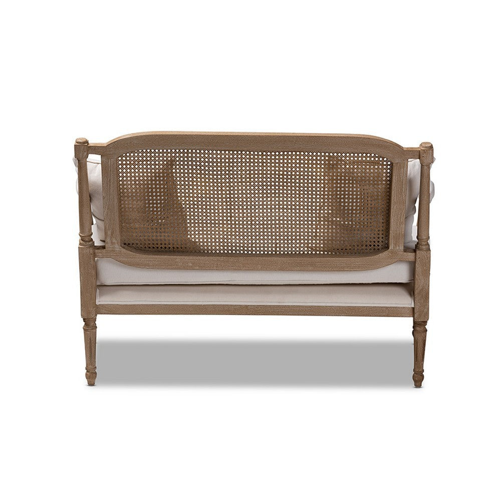 Baxton Studio Clemence French Provincial Ivory Fabric Upholstered Whitewashed Wood Loveseat WHI-ASS1038-LS