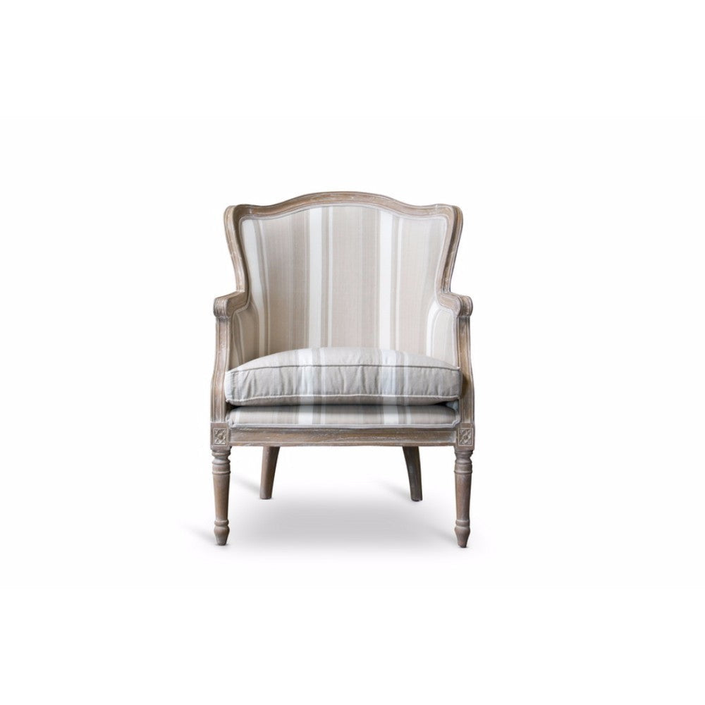 Baxton Studio Charlemagne Traditional French Accent Chair-Oak (Brown Stripe) WHI-ASS293Mi-CG4
