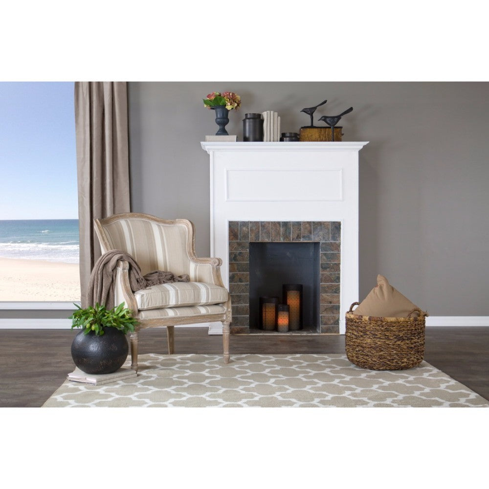 Baxton Studio Charlemagne Traditional French Accent Chair-Oak (Brown Stripe)