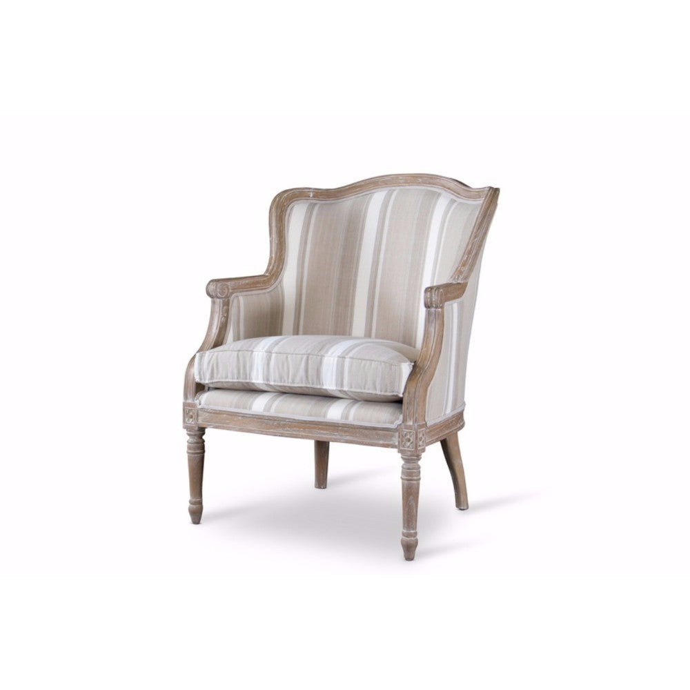 Baxton Studio Charlemagne Traditional French Accent Chair-Oak (Brown Stripe) WHI-ASS293Mi-CG4