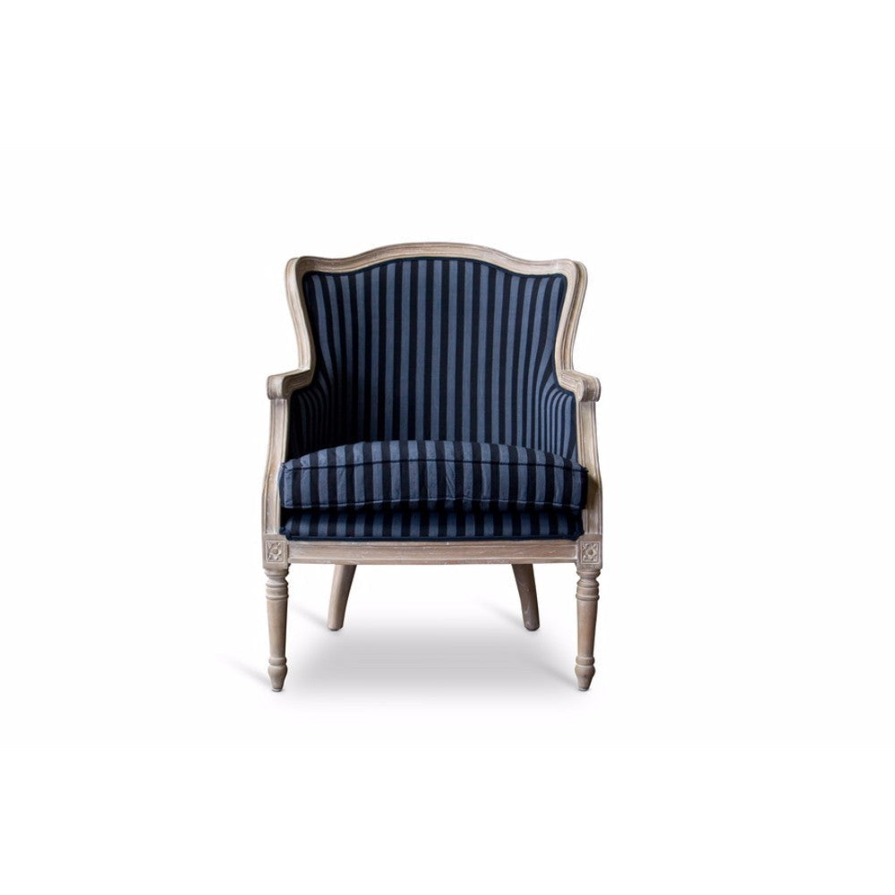 Baxton Studio Charlemagne Traditional French Black and Grey Striped Accent Chair WHI-ASS378Mi-CG4