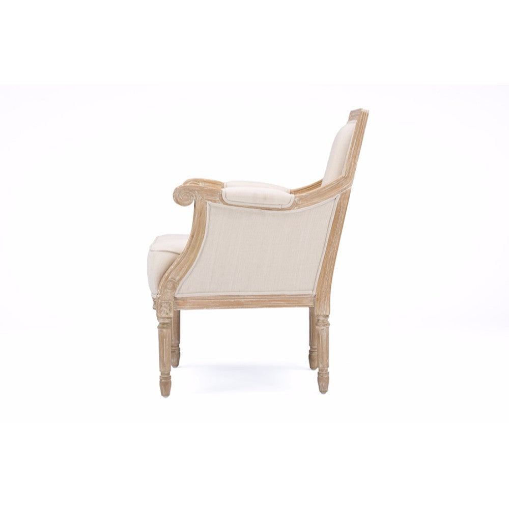 Baxton Studio Chavanon Wood & Light Beige Linen Traditional French Accent Chair