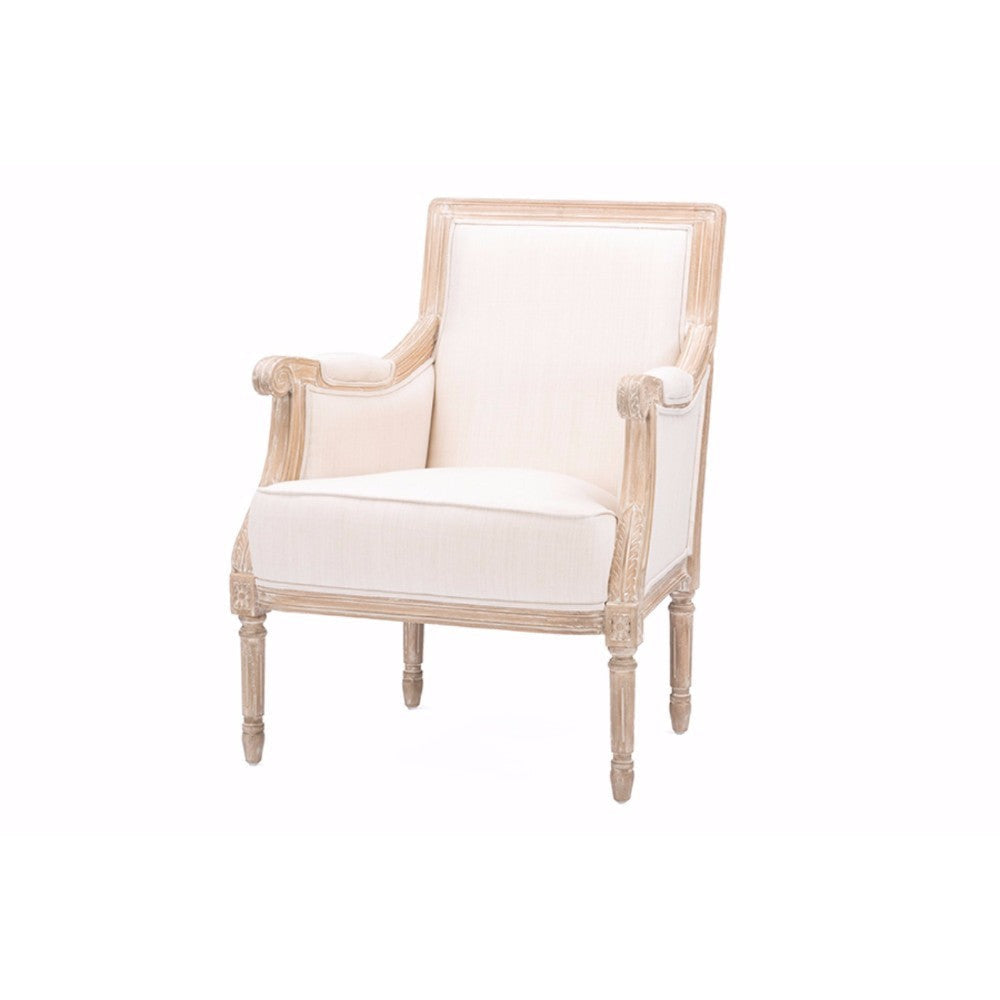 Baxton Studio Chavanon Wood & Light Beige Linen Traditional French Accent Chair