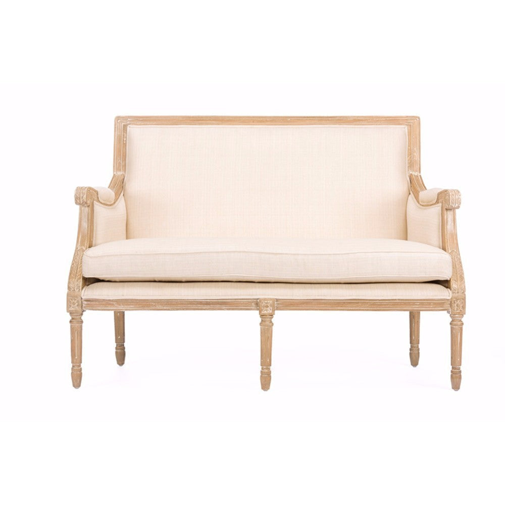 Baxton Studio Chavanon Wood & Light Beige Linen Traditional French Loveseat WHI-ASS501Mi-CG4