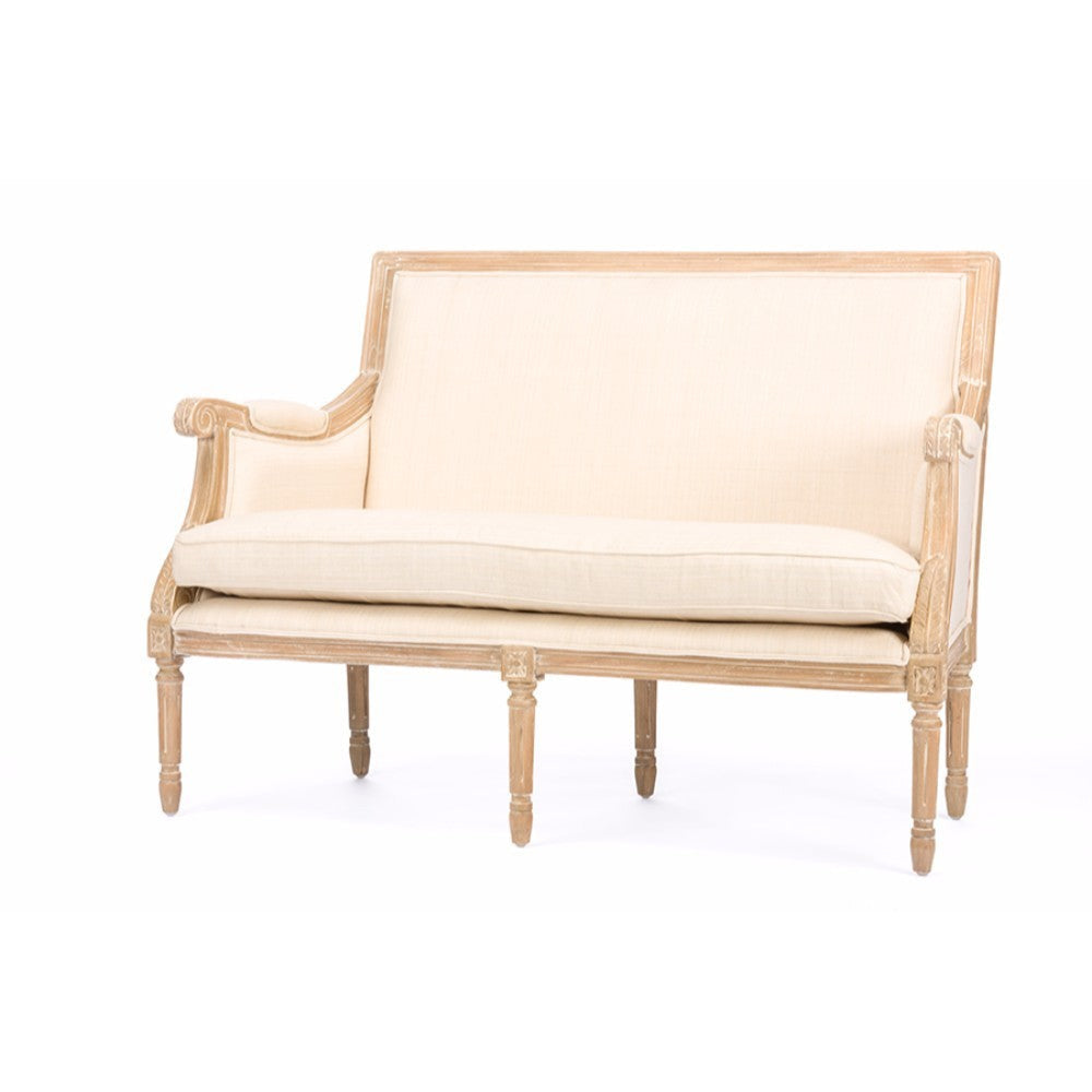 Baxton Studio Chavanon Wood & Light Beige Linen Traditional French Loveseat WHI-ASS501Mi-CG4