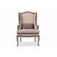 Baxton Studio Oreille French Provincial Style White Wash Distressed Two-tone Beige Upholstered Armchair WHI-ASS561Mi-CG4