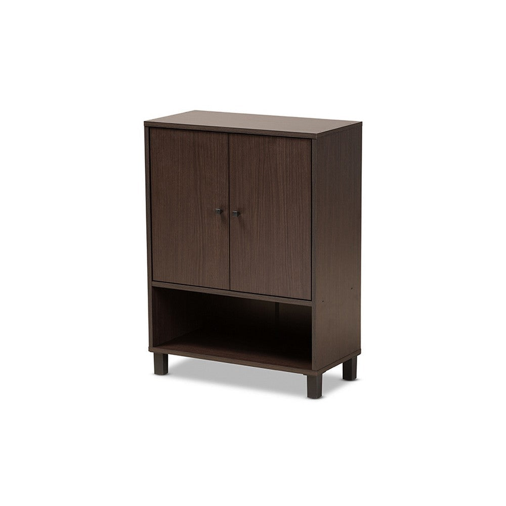 Baxton Studio Rossin Modern and Contemporary Dark Brown Finished Wood 2-Door Entryway Shoe Storage Cabinet with Bottom Shelf