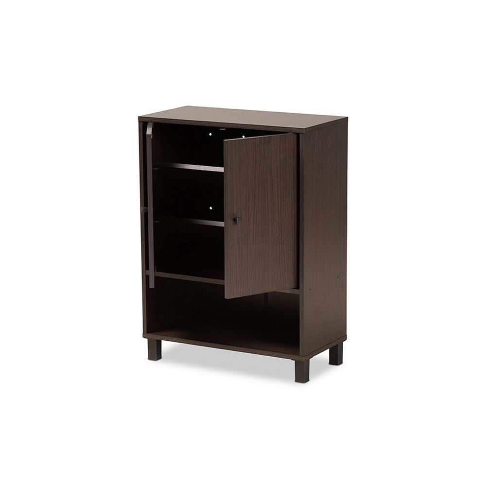 Baxton Studio Rossin Modern and Contemporary Dark Brown Finished Wood 2-Door Entryway Shoe Storage Cabinet with Bottom Shelf
