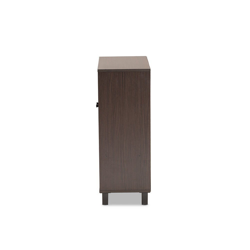 Baxton Studio Rossin Modern and Contemporary Dark Brown Finished Wood 2-Door Entryway Shoe Storage Cabinet with Bottom Shelf