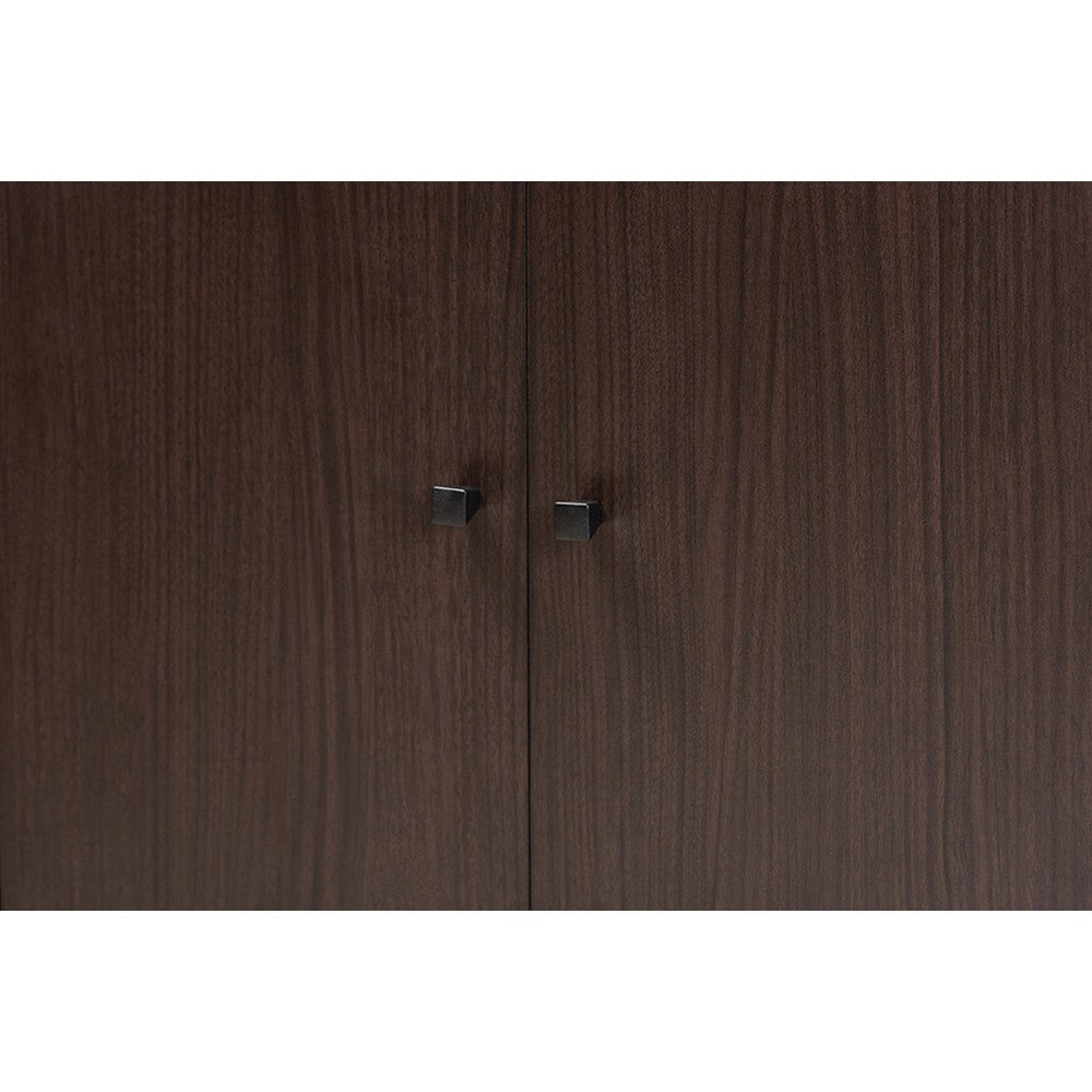 Baxton Studio Rossin Modern and Contemporary Dark Brown Finished Wood 2-Door Entryway Shoe Storage Cabinet with Bottom Shelf