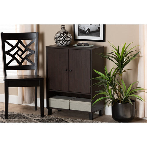Baxton Studio Rossin Modern and Contemporary Dark Brown Finished Wood 2-Door Entryway Shoe Storage Cabinet with Bottom Shelf