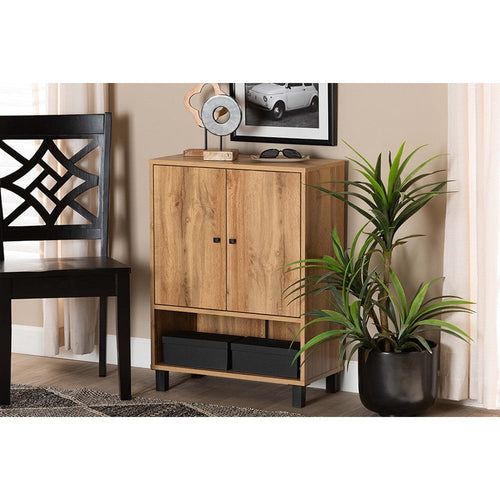 Baxton Studio Rossin Modern and Contemporary Oak Brown Finished Wood 2-Door Entryway Shoe Storage Cabinet with Bottom Shelf