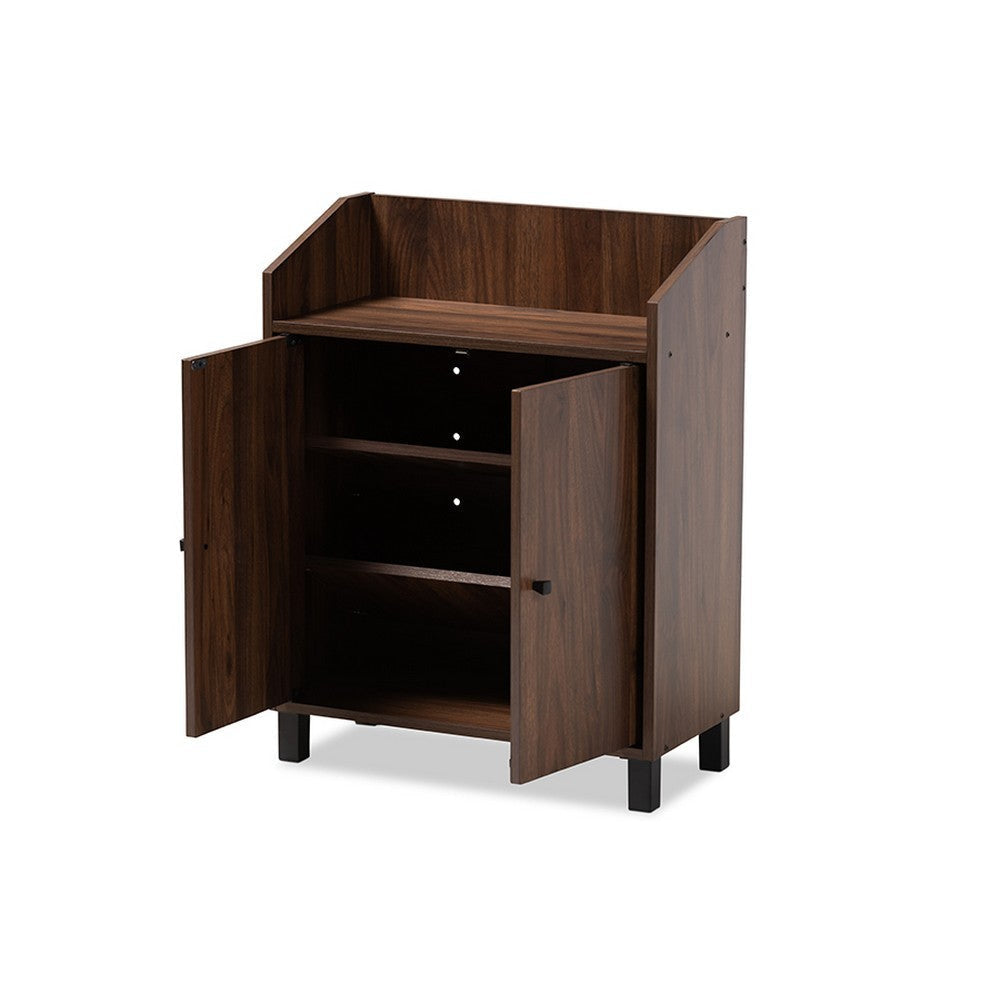 Baxton Studio Rossin Modern and Contemporary Walnut Brown Finished 2-Door Wood Entryway Shoe Storage Cabinet with Open Shelf