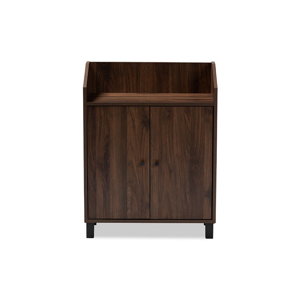 Baxton Studio Rossin Modern and Contemporary Walnut Brown Finished 2-Door Wood Entryway Shoe Storage Cabinet with Open Shelf