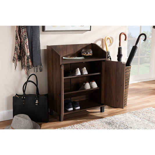 Baxton Studio Rossin Modern and Contemporary Walnut Brown Finished 2-Door Wood Entryway Shoe Storage Cabinet with Open Shelf