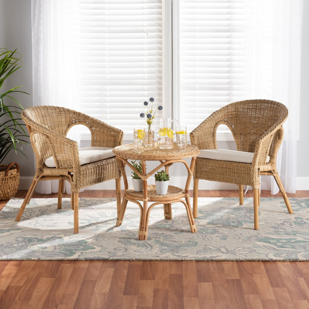 Baxton Studio Abbey Modern Bohemian Natural Brown Antique Rattan 3-Piece Living Room Set WHI-Abbey-Rattan-3PC-Set