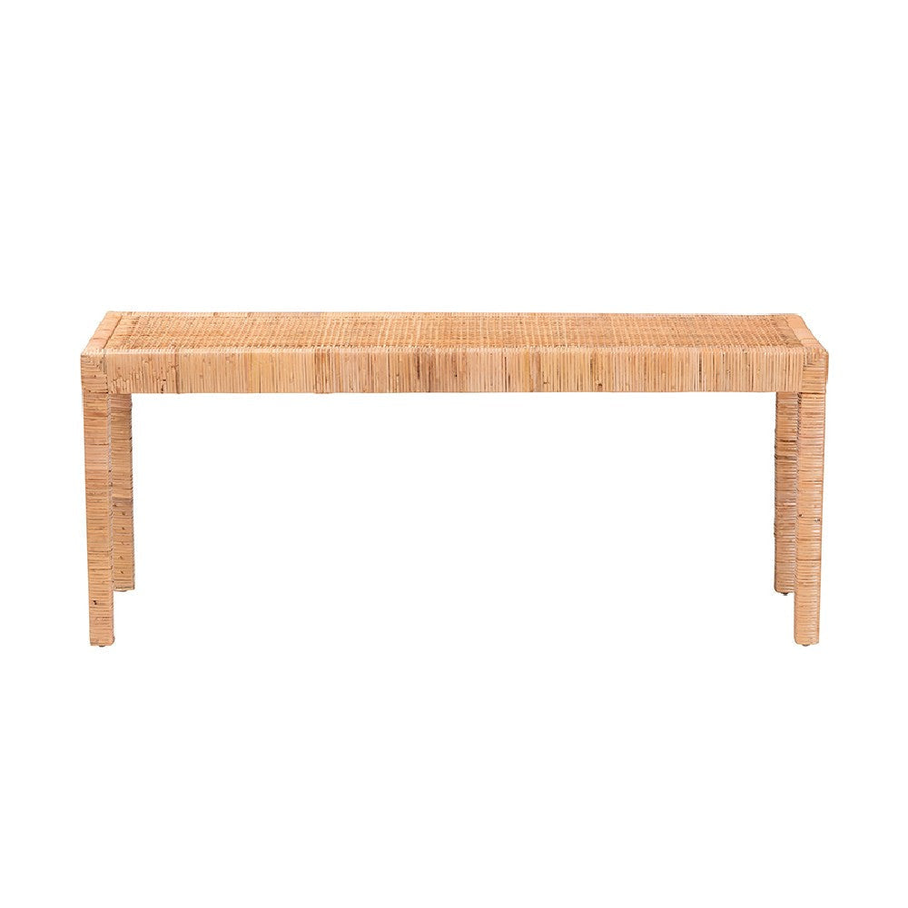 bali & pari Abelia Modern Bohemian Natural Rattan and Mahogany Wood Long Accent Bench