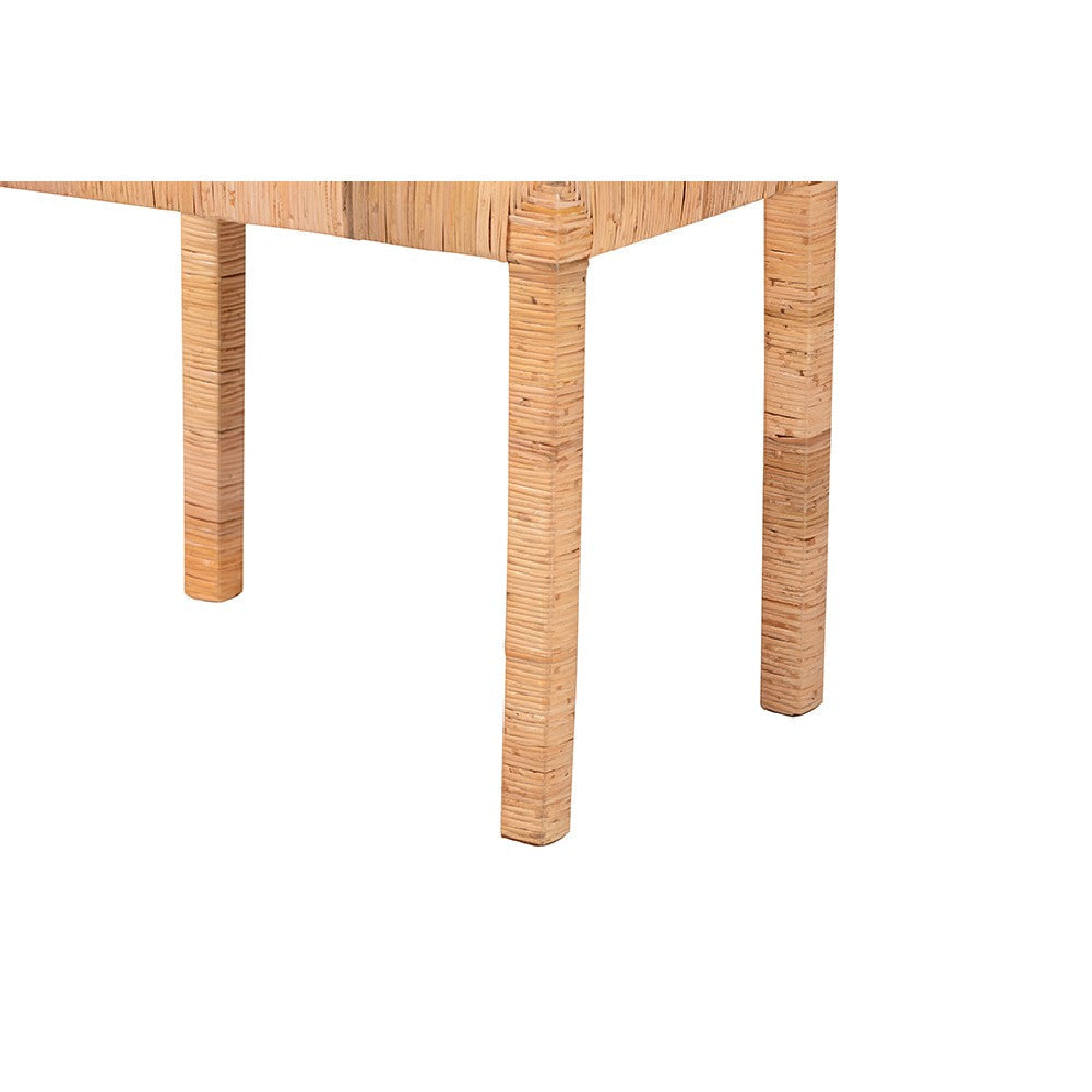 bali & pari Abelia Modern Bohemian Natural Rattan and Mahogany Wood Short Accent Bench