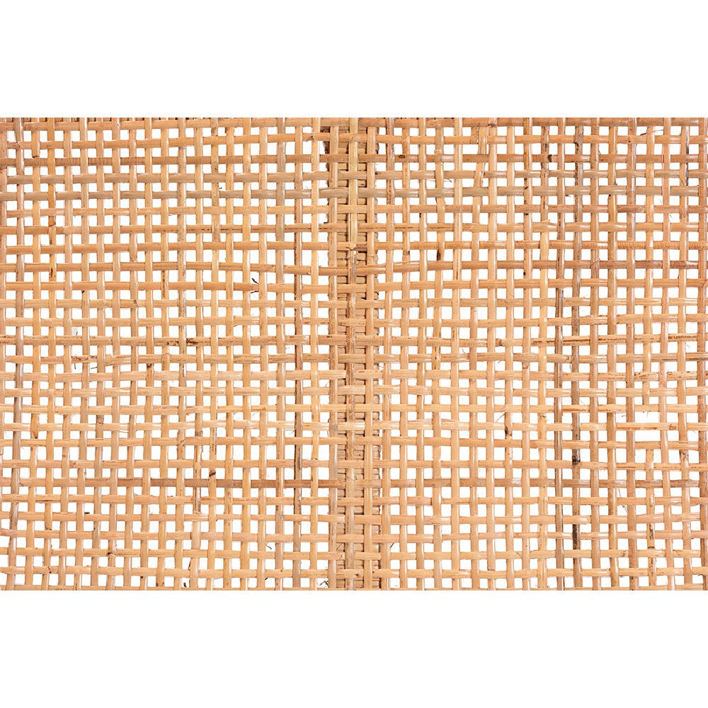 bali & pari Abelia Modern Bohemian Natural Rattan and Mahogany Wood Short Accent Bench