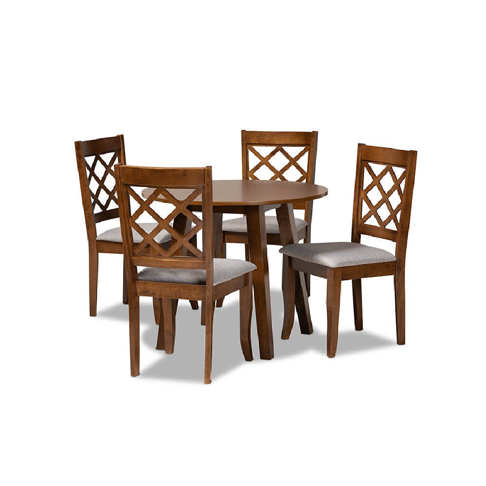 Baxton Studio Adara Modern and Contemporary Grey Fabric Upholstered and Walnut Brown Finished Wood 5-Piece Dining Set