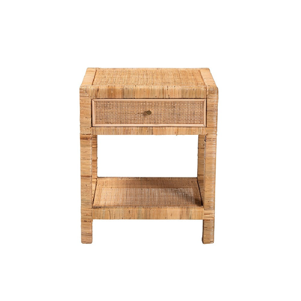 bali & pari Adelia Modern Bohemian Natural Rattan and Mahogany Wood 1-Drawer Nightstand WHI-Adelia-Wooden-NS