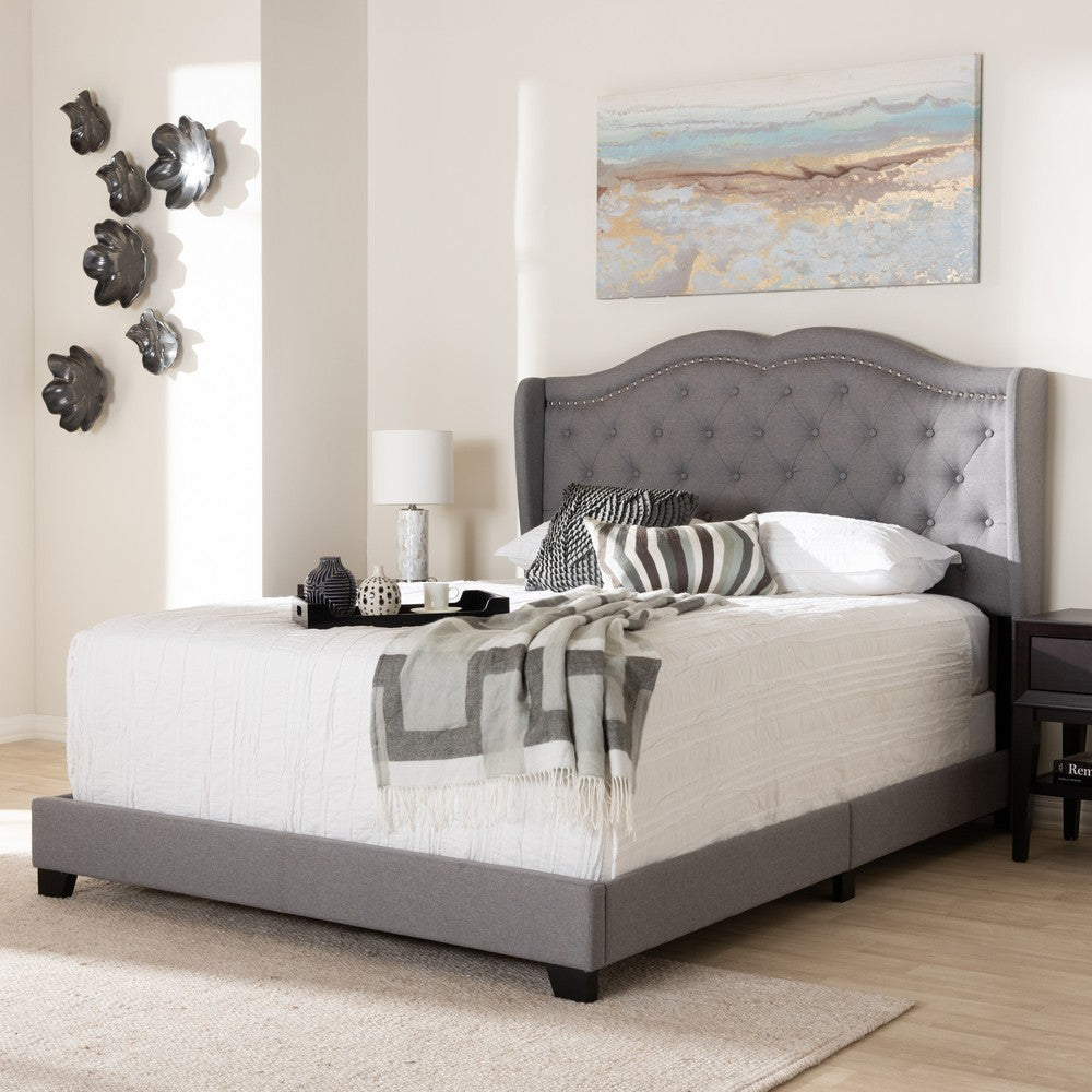 Baxton Studio Aden Modern and Contemporary Grey Fabric Upholstered King Size Bed WHI-Aden-Grey-King