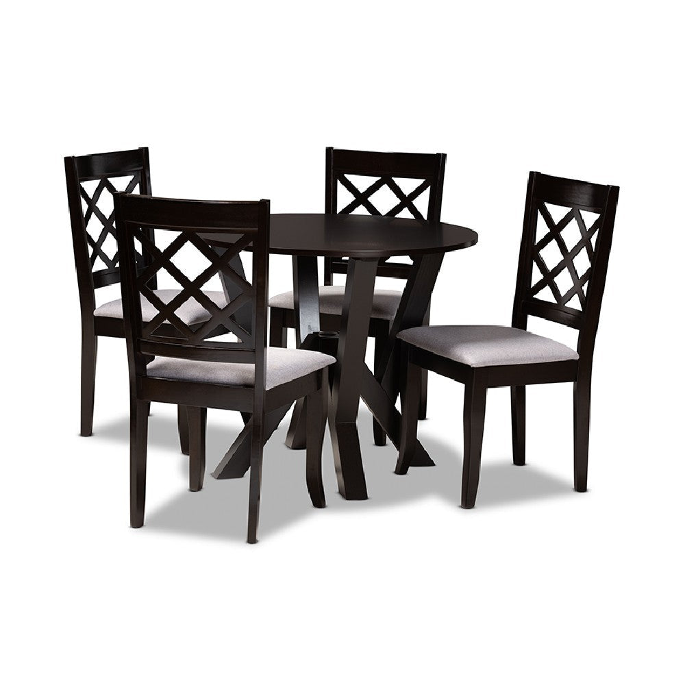 Baxton Studio Adina Modern and Contemporary Grey Fabric Upholstered and Dark Brown Finished Wood 5-Piece Dining Set