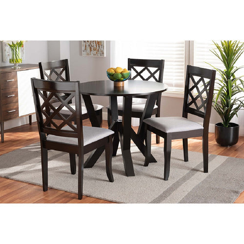 Baxton Studio Adina Modern and Contemporary Grey Fabric Upholstered and Dark Brown Finished Wood 5-Piece Dining Set