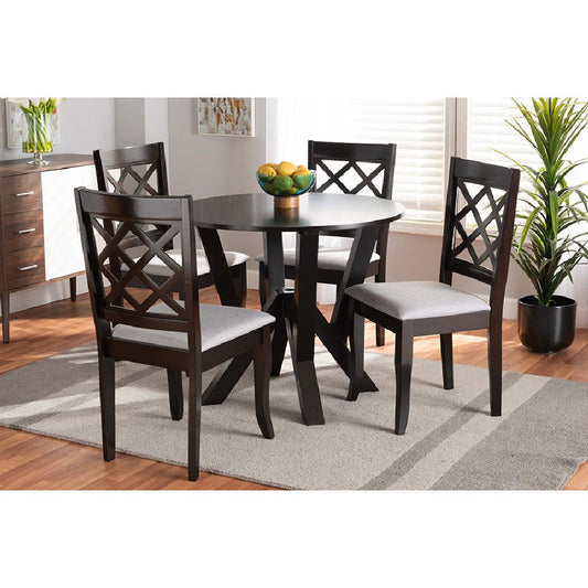 Baxton Studio Adina Modern and Contemporary Grey Fabric Upholstered and Dark Brown Finished Wood 5-Piece Dining Set