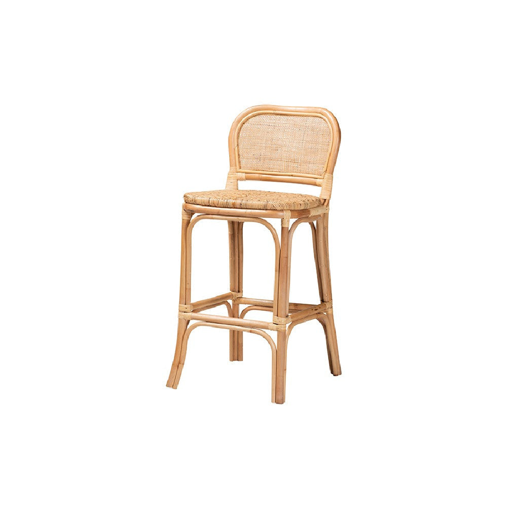 bali & pari Adrena Modern Bohemian Natural Brown Rattan Bar Stool WHI-Adrena-Rattan-BS