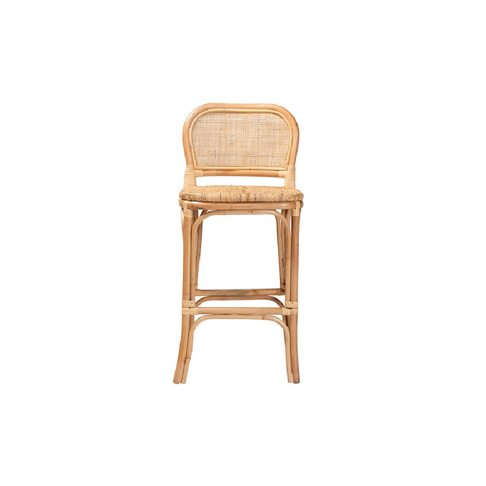 bali & pari Adrena Modern Bohemian Natural Brown Rattan Bar Stool WHI-Adrena-Rattan-BS