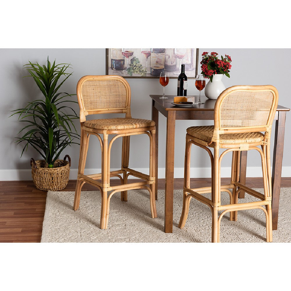 bali & pari Adrena Modern Bohemian Natural Brown Rattan Bar Stool WHI-Adrena-Rattan-BS
