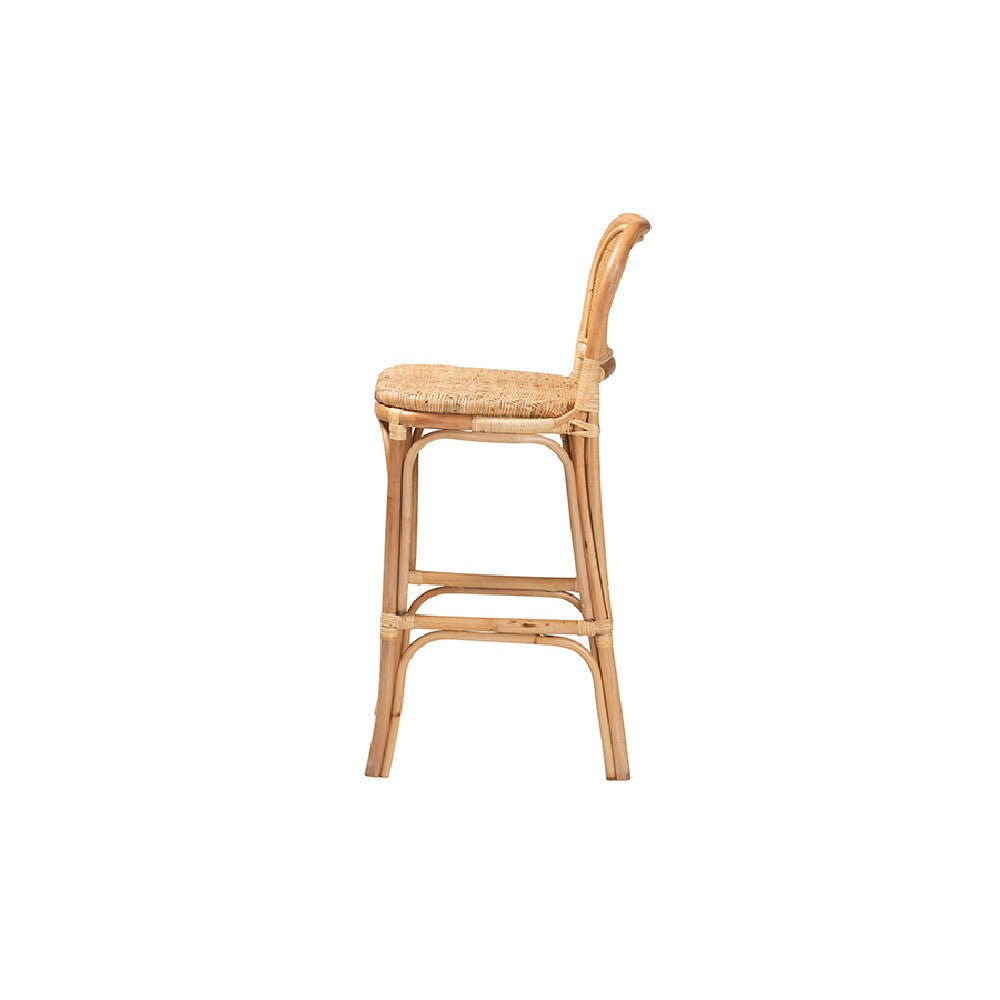 bali & pari Adrena Modern Bohemian Natural Brown Rattan Bar Stool WHI-Adrena-Rattan-BS