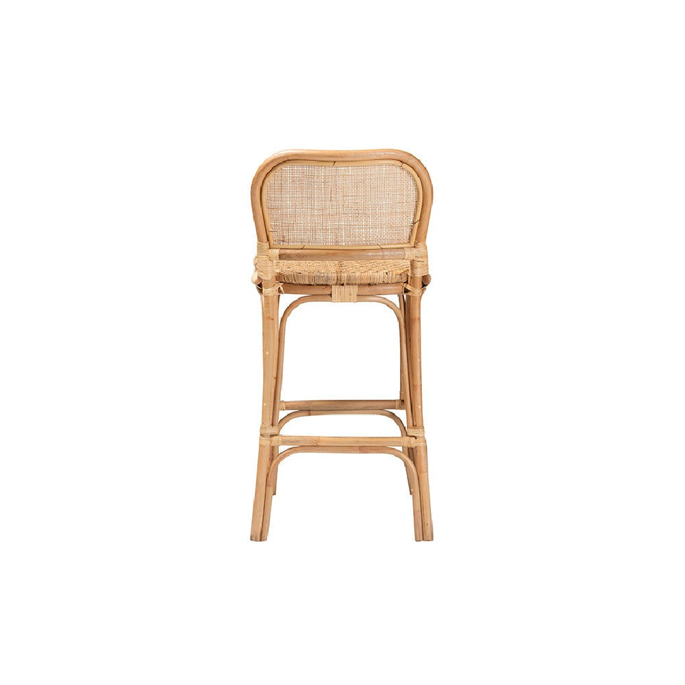 bali & pari Adrena Modern Bohemian Natural Brown Rattan Bar Stool WHI-Adrena-Rattan-BS