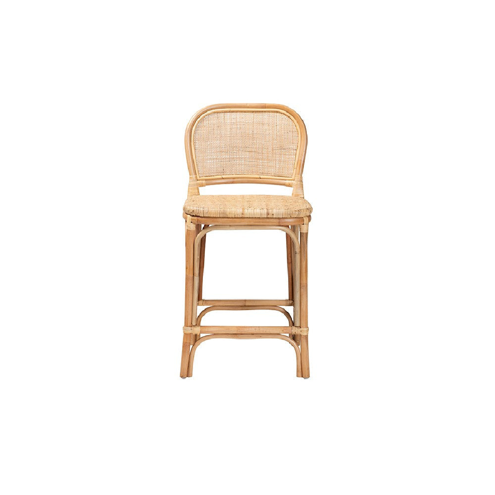 bali & pari Adrena Modern Bohemian Natural Brown Rattan Counter Stool WHI-Adrena-Rattan-CS
