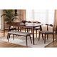 Baxton Studio Amato Mid-Century Modern Light Gray Fabric Upholstered Walnut Finished Wood 6-Piece Dining Set