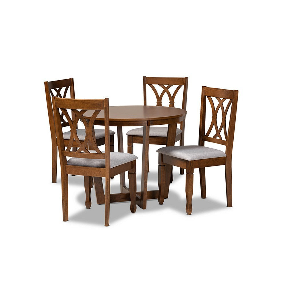Baxton Studio Aggie Modern and Contemporary Grey Fabric Upholstered and Walnut Brown Finished Wood 5-Piece Dining Set