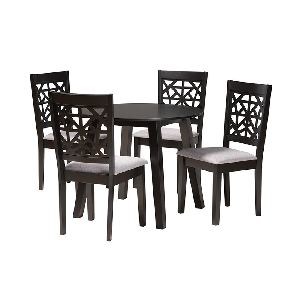 Baxton Studio Aiden Modern Grey Fabric and Dark Brown Finished Wood 5-Piece Dining Set