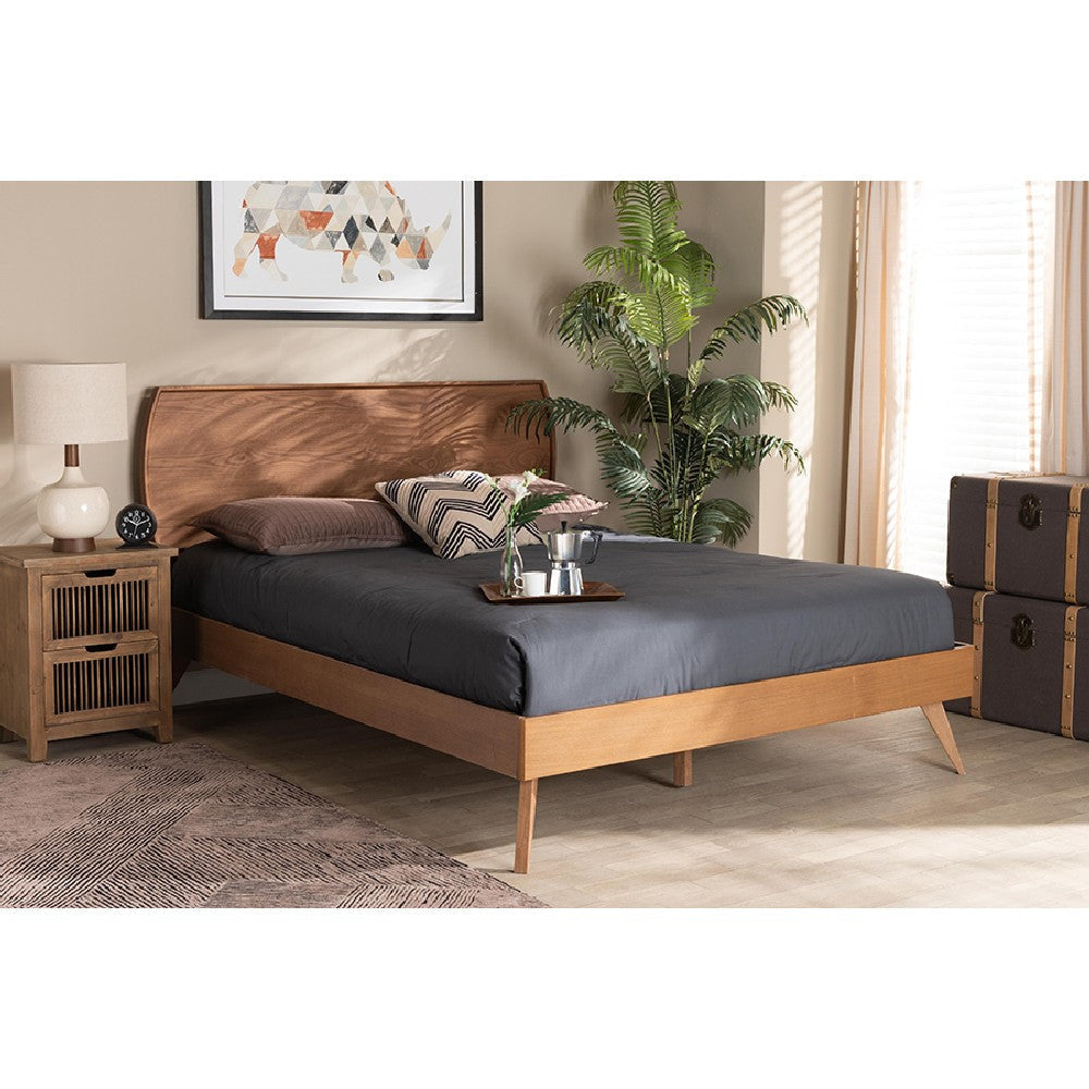 Baxton Studio Aimi Mid-Century Modern Walnut Brown Finished Wood King Size Platform Bed
