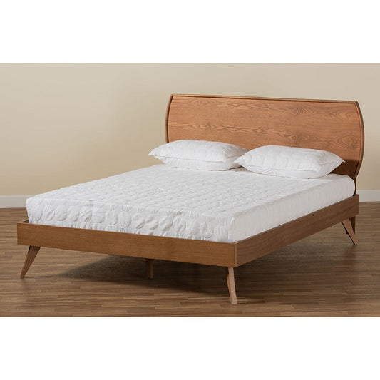 Baxton Studio Aimi Mid-Century Modern Walnut Brown Finished Wood King Size Platform Bed
