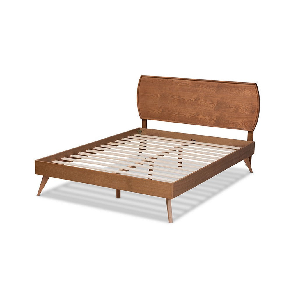 Baxton Studio Aimi Mid-Century Modern Walnut Brown Finished Wood Queen Size Platform Bed