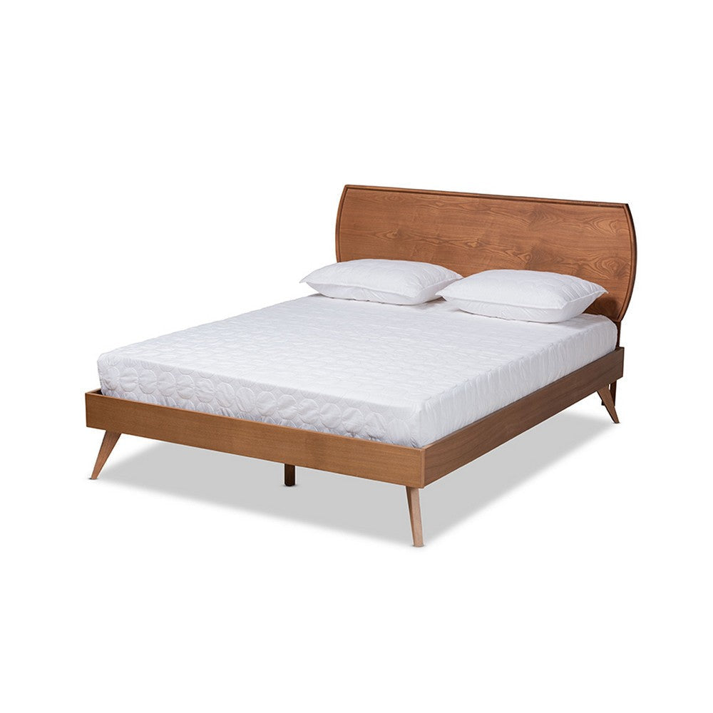 Baxton Studio Aimi Mid-Century Modern Walnut Brown Finished Wood Queen Size Platform Bed